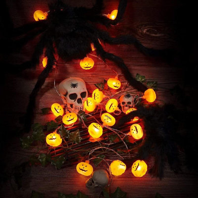 Guirlande de citrouille d'Halloween, 30 lumières DEL 16,4 pi, 8 modes, minuterie, imperméable, orange, Jack-O-Lantern, à piles, pour une chambre à coucher intérieure