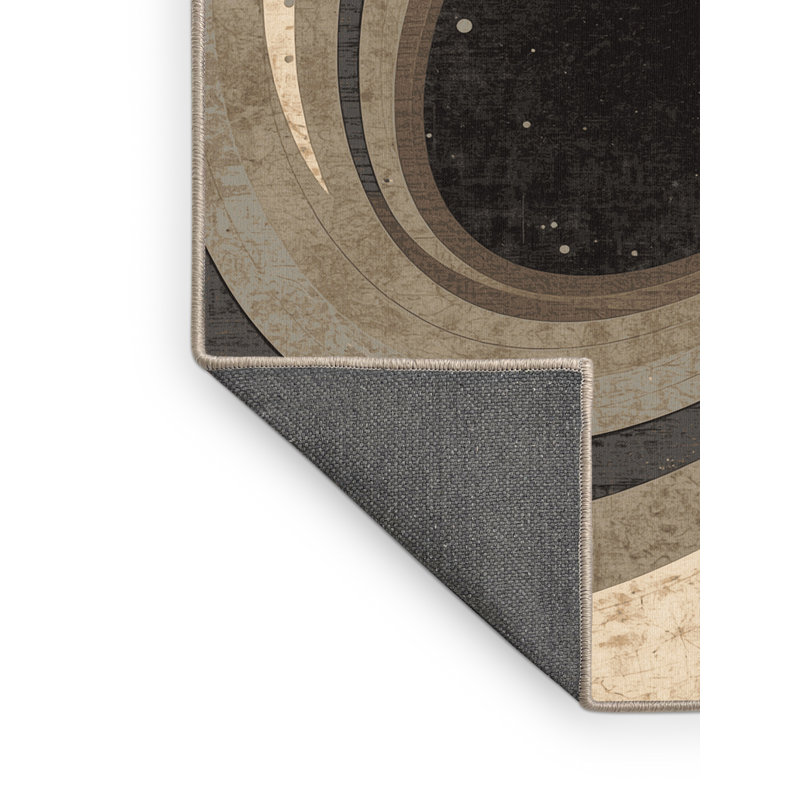 Soft Plush Polett Black Hole Concept Modern Rustic Vintage Look Area Rug in Gray – Beige Binding, 6x9