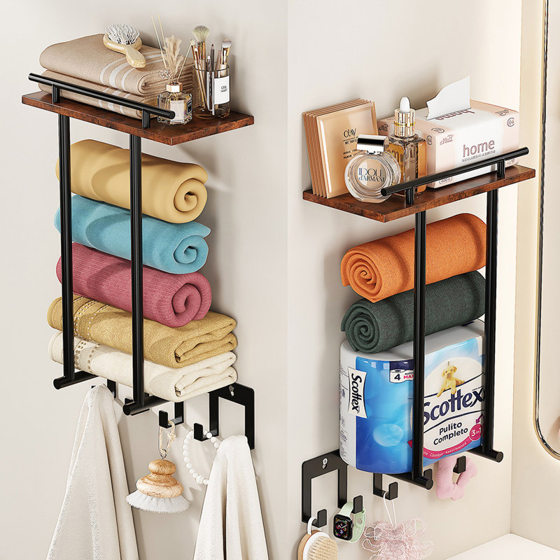 2-Tier Bathroom Towel Rack Wall Mounted Storage Rack for Rolled Towels Rust-Resistant 2-Pack