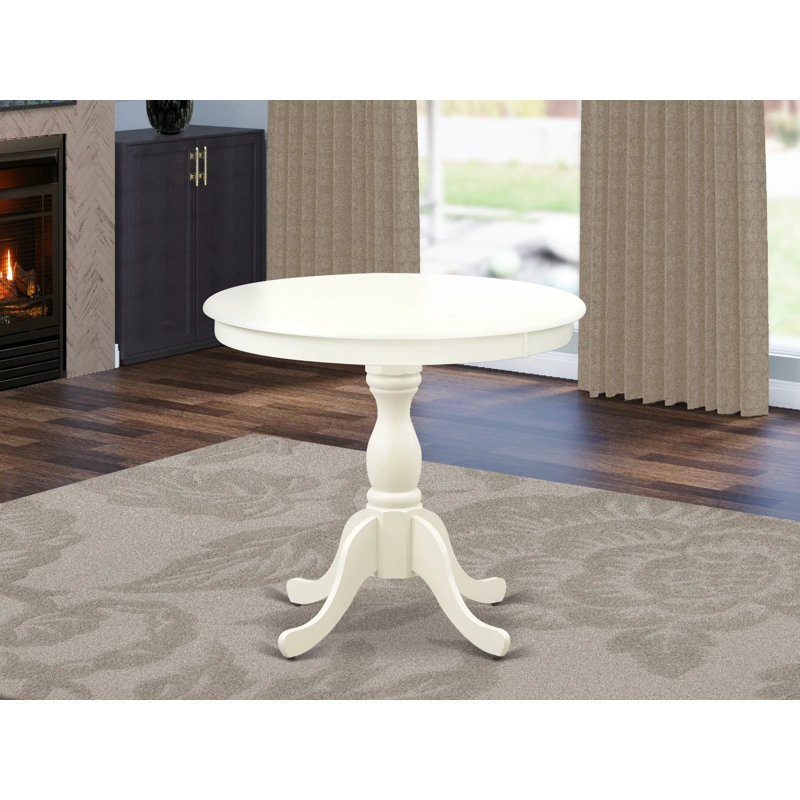 Table de salle à manger antique - plateau rond en bois avec base en piédestal, Lin blanc, H 30 po x l 36 po x P 36 po
