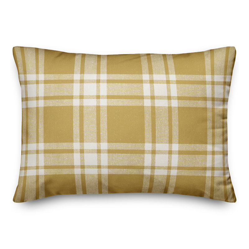 Housse et insert de coussin rectangulaire d'extérieur à carreaux Distress 17, Jaune
