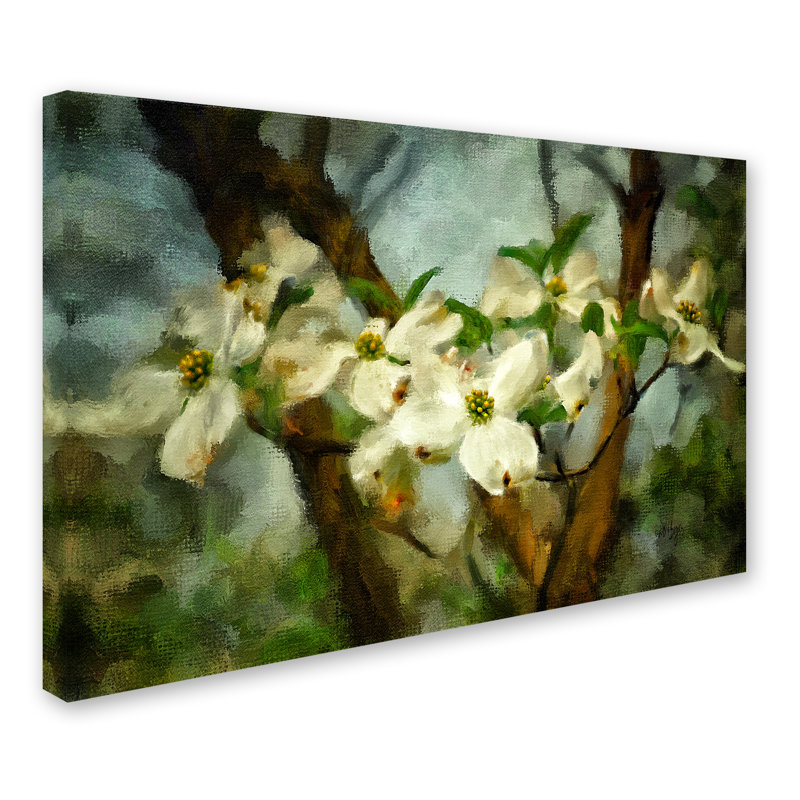 White Dogwood Flowers Framed Canvas Landscape Art