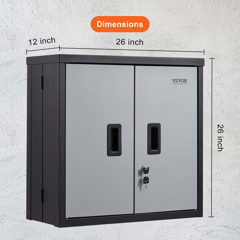 Foldable Wall Cabinet, Metal Garage Cabinet Wall Mounted 26" Small Cabinet 240 LBS Loading Capacity Adjustable Shelf Magnetic Door File Locker For Garage Office Home