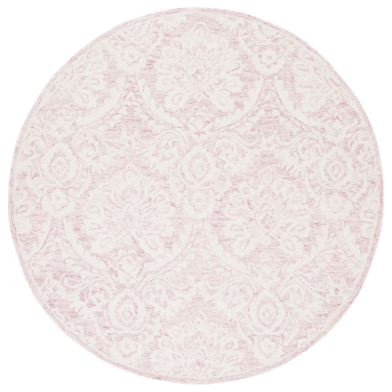 Annig Handmade Pink/Ivory Area Rug, Round 6'