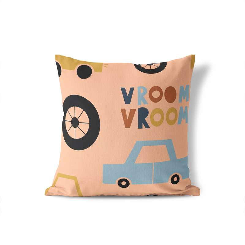Coussin Vroom, H 20 po x l 20 po, Pêche / orange / or / orange