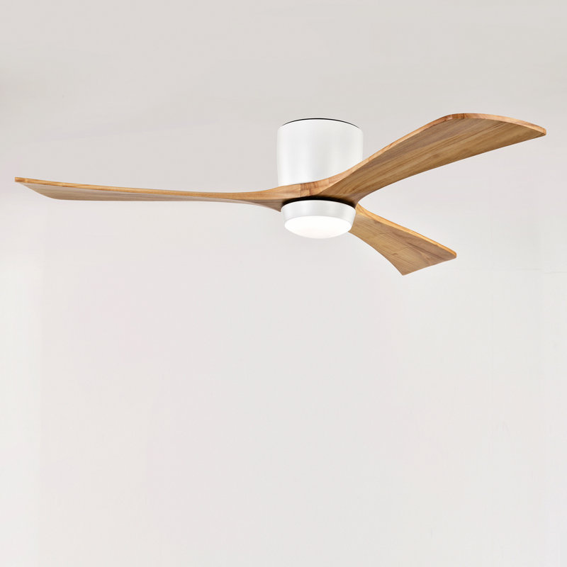 52" Flush Mount Solid Wood Blades Ceiling Fan With Lights Remote Control,Quiet Dc Motor, 6 Speed ,Reversible Ceiling Fan For Patio Living Room, Bedroom, Office,Indoor.