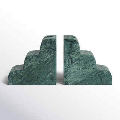 Marble Bookends with Candle Holder - Set of 2 - Teal