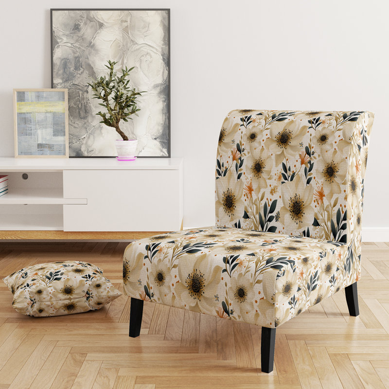 Motif floral aquarelle beige et noir - Fauteuil de chambre rembourré Cottage