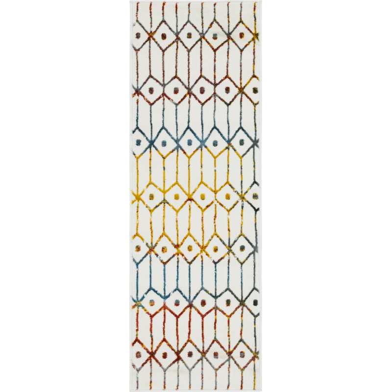 Tapis ivoire / bleu Okemah, Tapis de couloir 2 pi x 6 pi 1 po
