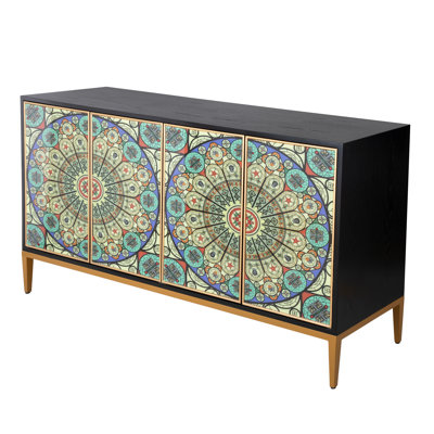 Solani 4-Door Sideboard with Push-to-Open Credenza with Gold Metal Legs
