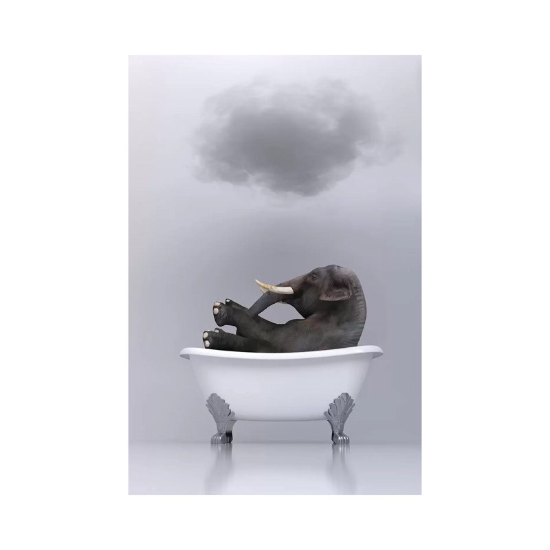 «Elephant Relaxing in the Bath» par Mike Kyiv - reproduction d'art, H 18 po x l 12 po x 1,5 po, Toile tendue, Pas de tapis