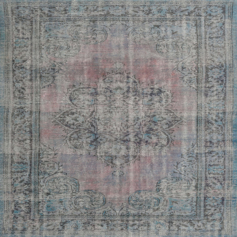 Tapis gris en laine, Rond 7 pi