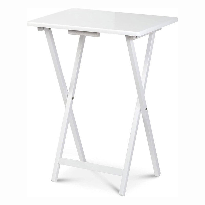Rectangle Folding Portable  Snack Serving Tray Table, 2 Piece Set, White