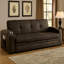 Canapé futon, revêtement en tissu brun, base coulissante, capitonnage à boutons
