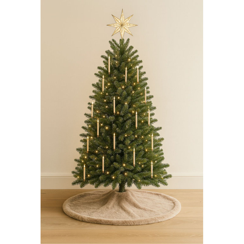 Tapis d'arbre de Noël de qualité supérieure, 59,1 x 59,1 pouces, beige | 100% polyester, lavable à la machine à 68 ° F | Comprend 8 rubans décoratifs | Parfait pour la décoration des fêtes et l'ambiance festive