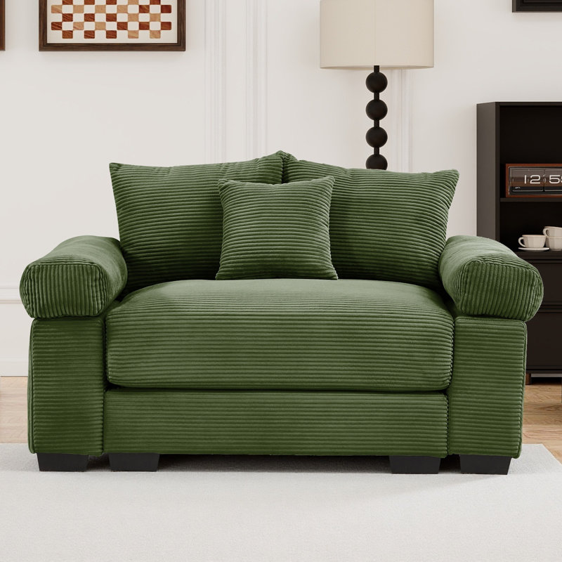 54" Single Deep Seat Chair Chenille Upholstered Armchair Modern Single Sofa Suitable For Living Room, Bedroom, Lounge, Green