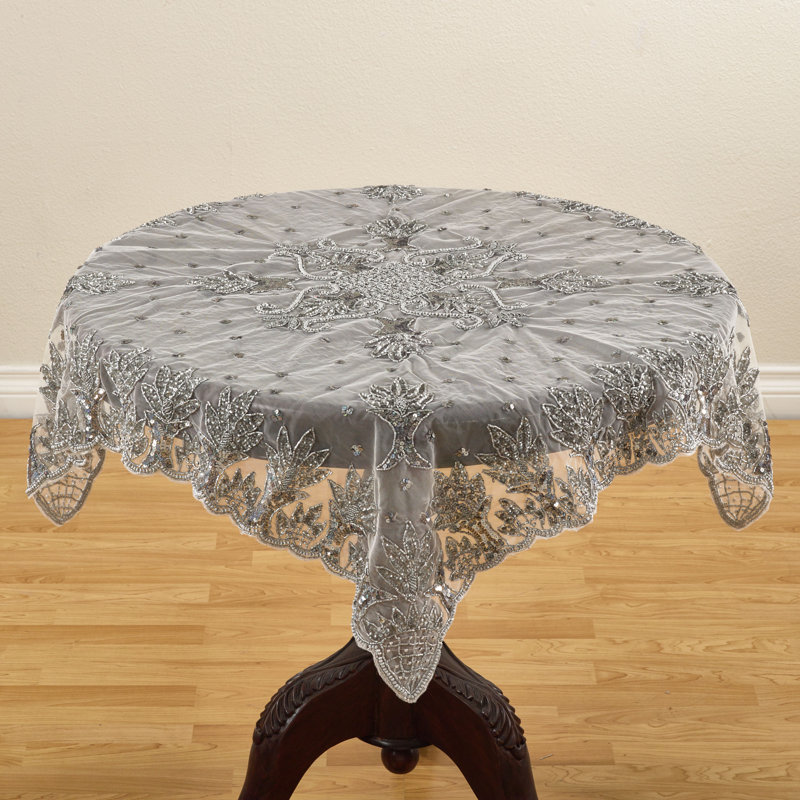 Najmina Hand Beaded Tablecloth, Pewter