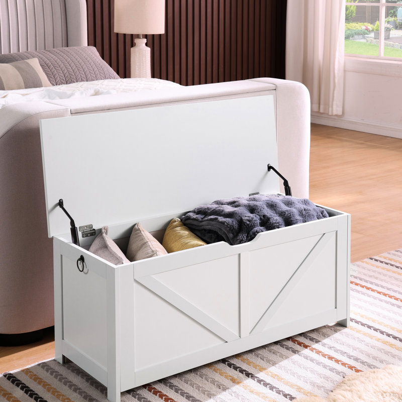 Coffre de rangement, banc de rangement, organisateur de coffre à jouets rétro, banc de rangement d'entrée avec 2 charnières, assemblage facile, blanc