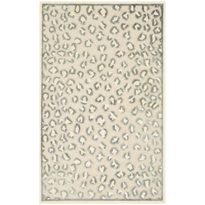 Tapis crème / gris en viscose / polyester tissé à la machine 2 pi x 3 pi Jhor, Rectangle 2' x 3'