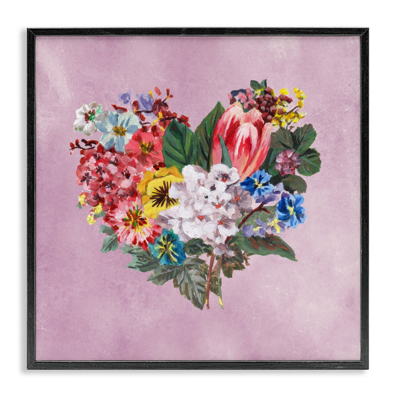 Giclée encadrée de fleurs de jardin en forme de cœur, design par Melissa Wang, H 12 po x l 12 po, Giclée encadrée noir minuit