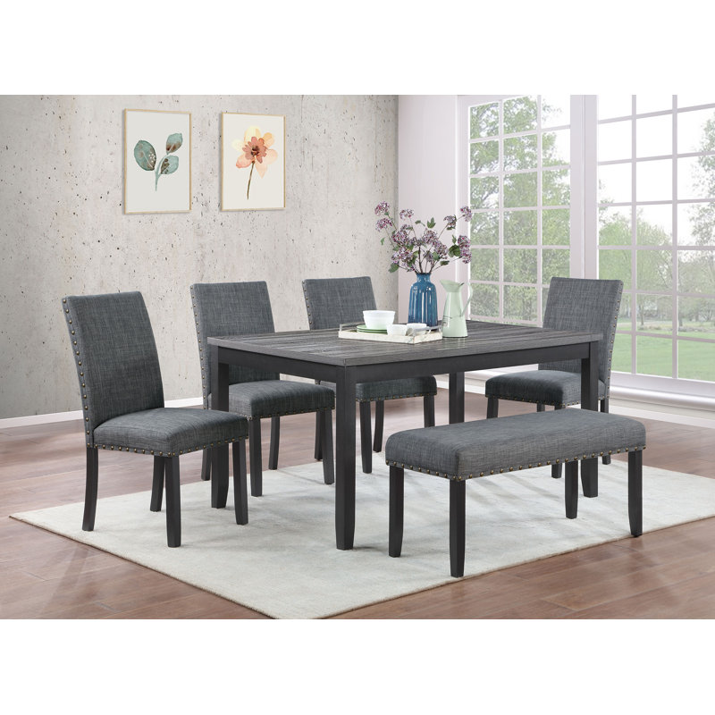 Gray and Black Rectangular Dining Set with Bench and 4 Chairs