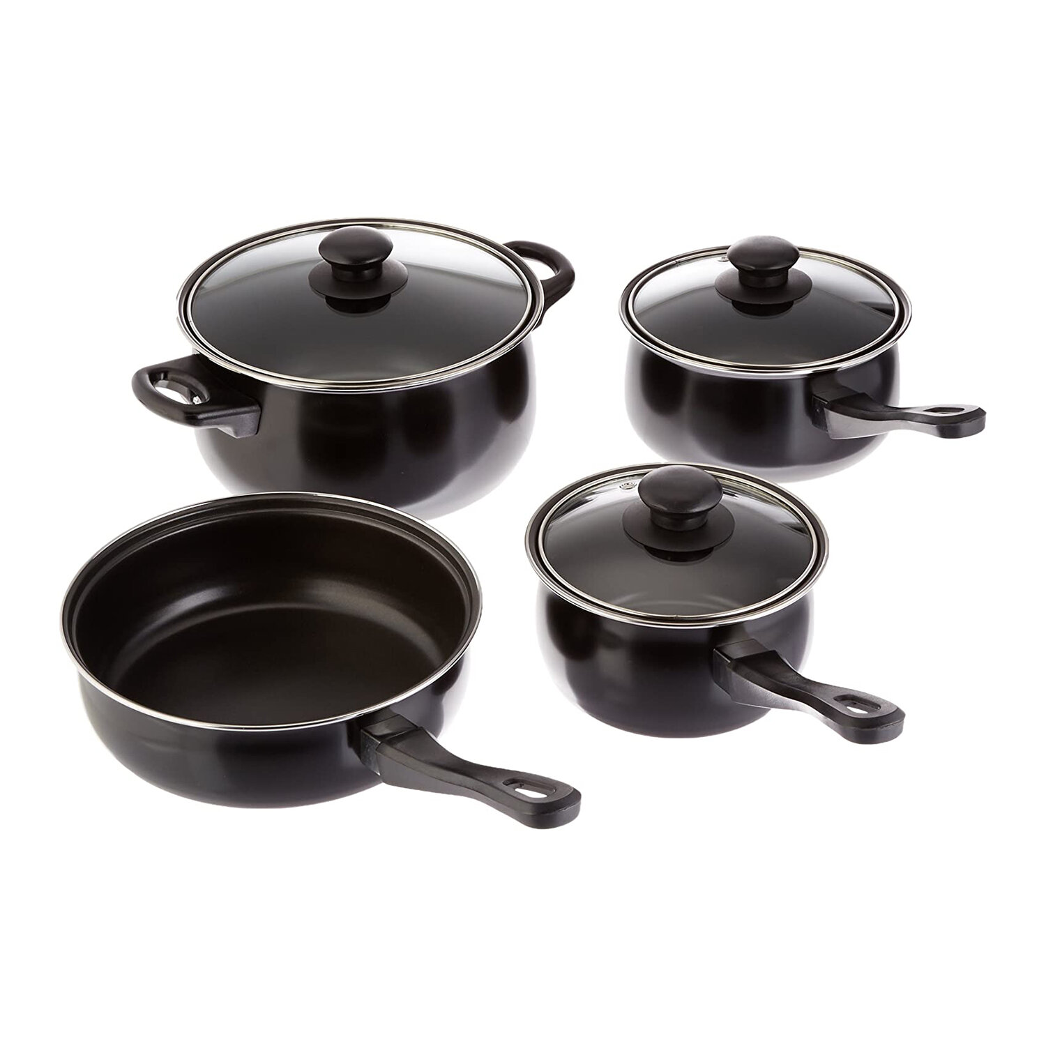 Serenelife 6-Piece Set Pots and Pans Basic Kitchen Cookware, Black Non-Stick Coating Inside, Gray