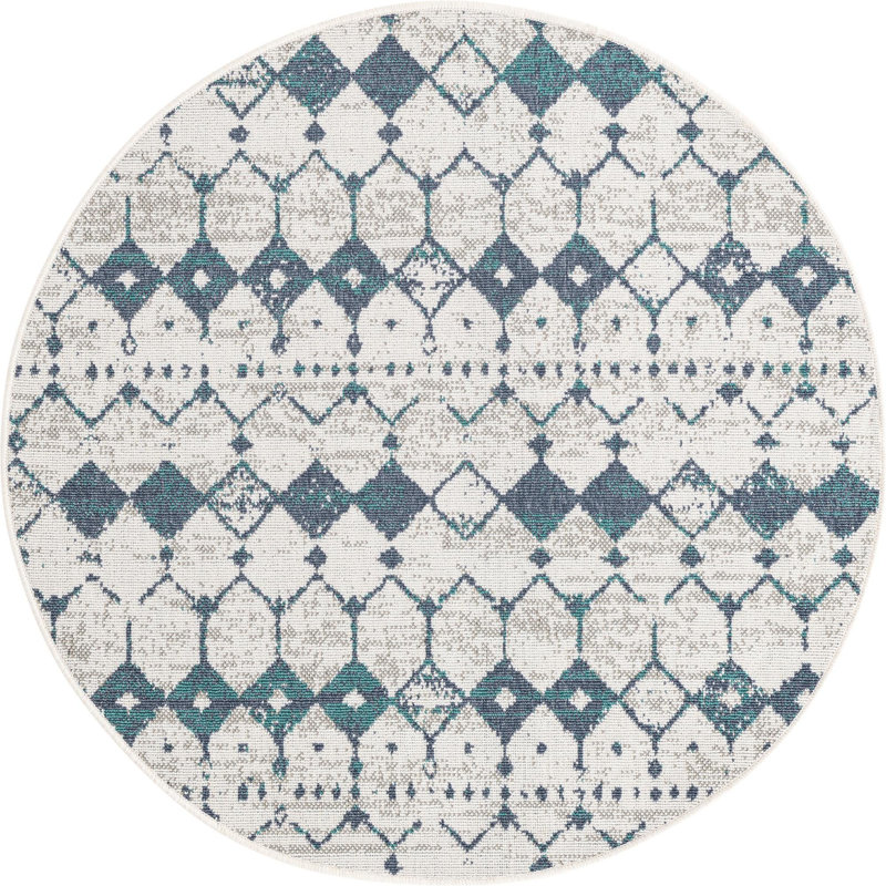 Geometric Indoor / Outdoor Rug, Round 4'