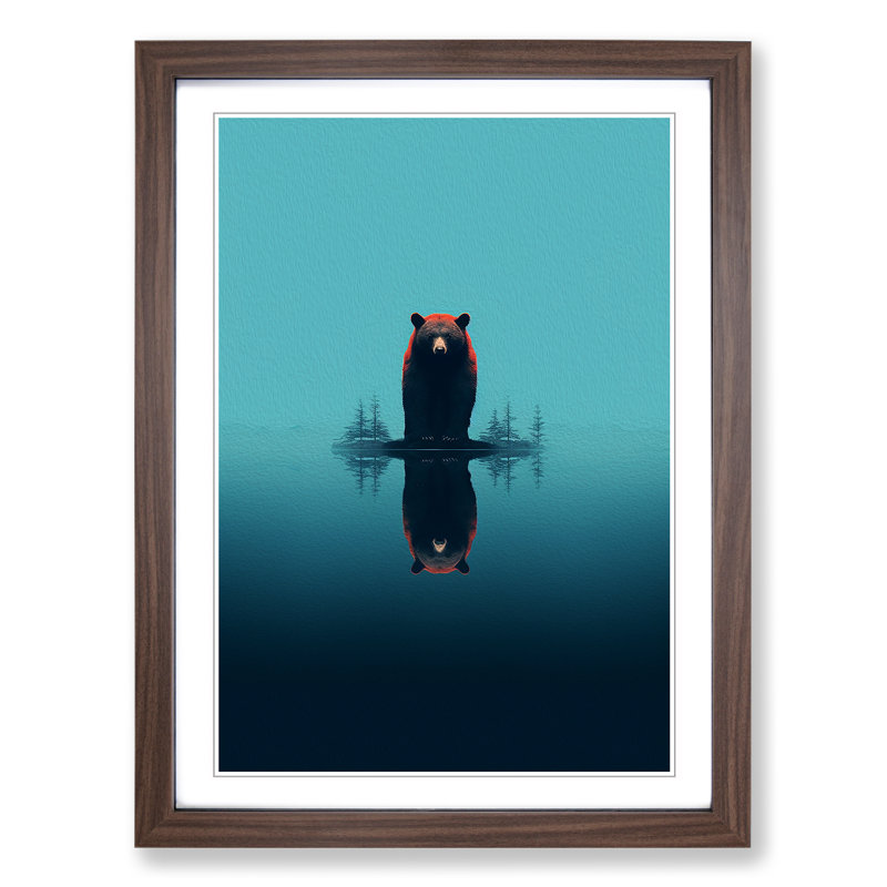 Bear Minimalism Art - Framed Print, Walnut Framed, 34cm H x 25cm W