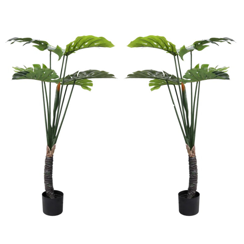 Artificial Monstera Deliciosa Trees with Pot, 2, 47'' H X 25.6'' W X 25.6'' D