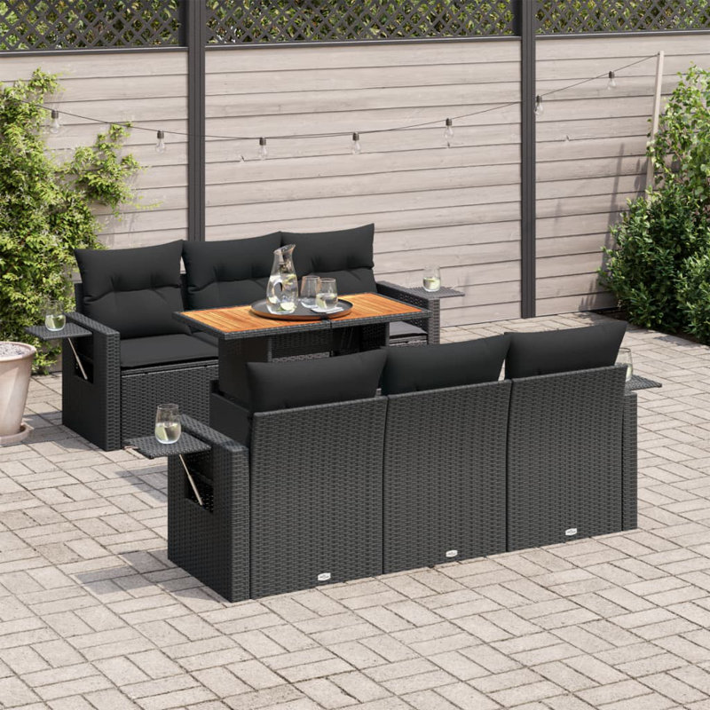  Ensemble de canapé de jardin avec accoudoirs réglables PE en rotin noir, Gris foncé, Noir