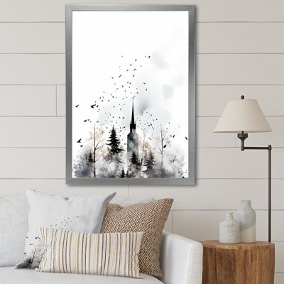 «Minimalist Gray Church Landscape», art mural