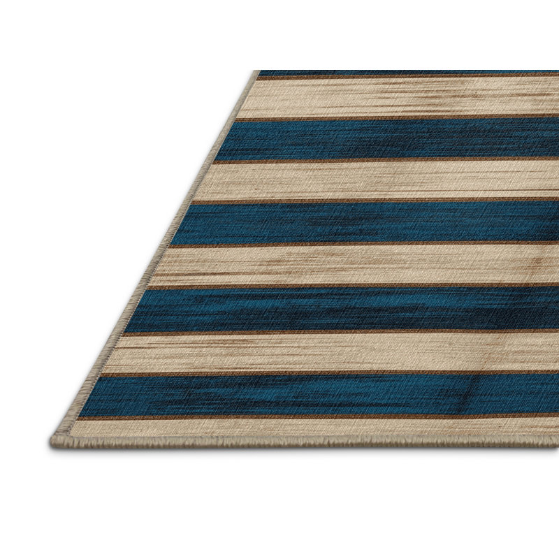 Tapis rayé crème et bleu en acier , Tapis de couloir 2 pi x 4 pi