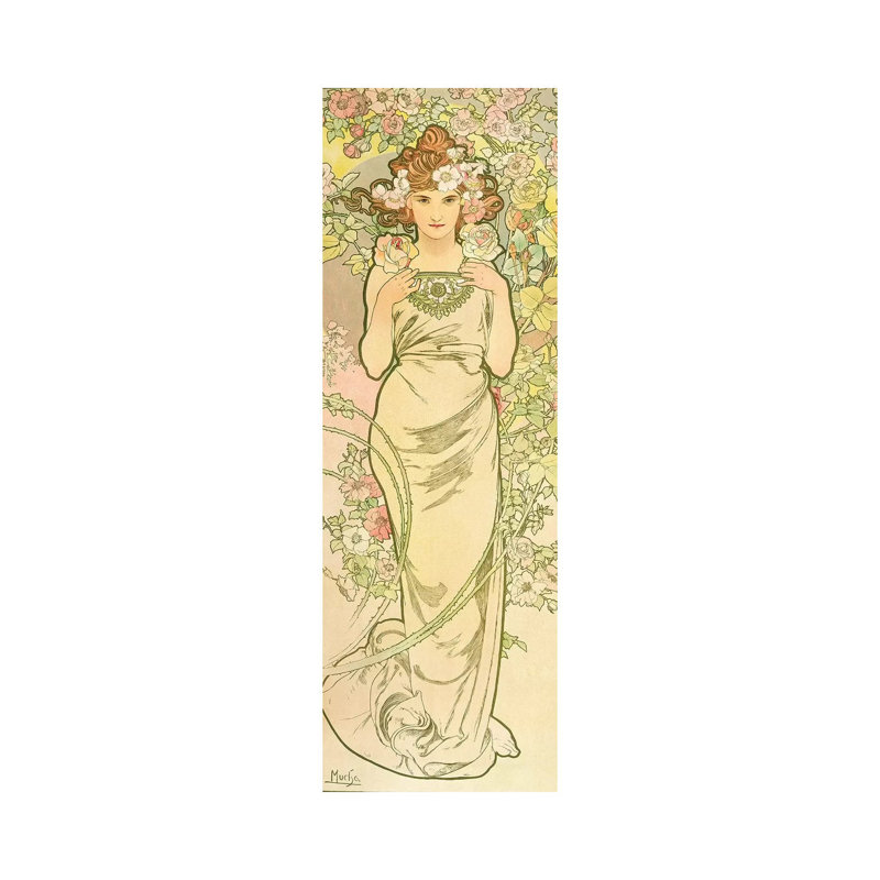 The Flowers: Rose, 1898 by Alphonse Mucha - Wrapped Canvas Painting, 30.48 cm H x 91.44 cm W