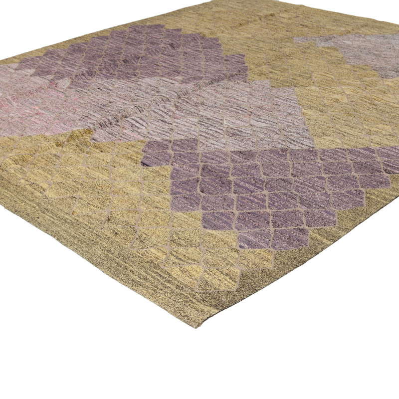Purple Green Vintage Flatweave Rug - 8'7"" x 10'4""