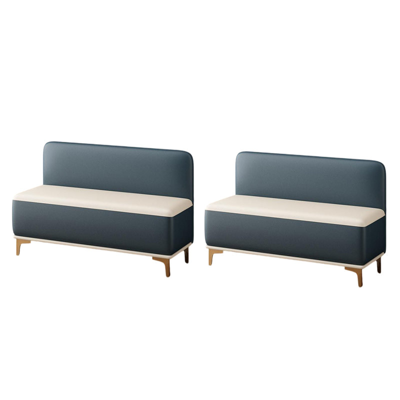 Banc commercial simple et confortable. Banc rembourré en similicuir, Blanc cassé / bleu acier