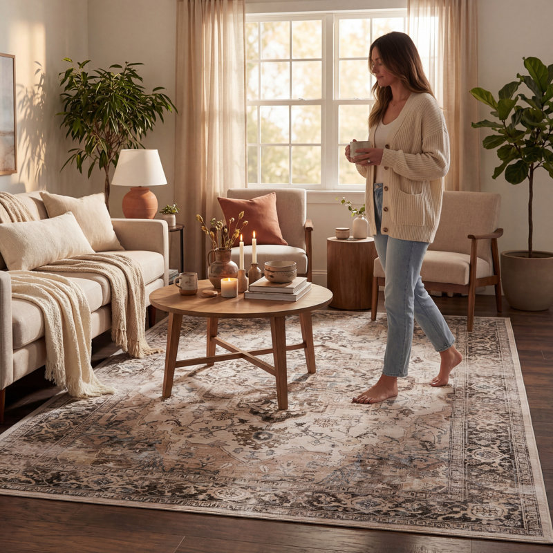  Tapis lavable Esmira, Beige, Rectangle 8 pi 6 po x 11 pi 6 po