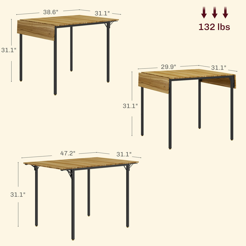 HOMCOM Industrial Folding Dining Table for 2 to 4, Space Saving Drop Leaf Kitchen Table for Small Spaces, Walnut, Walnut