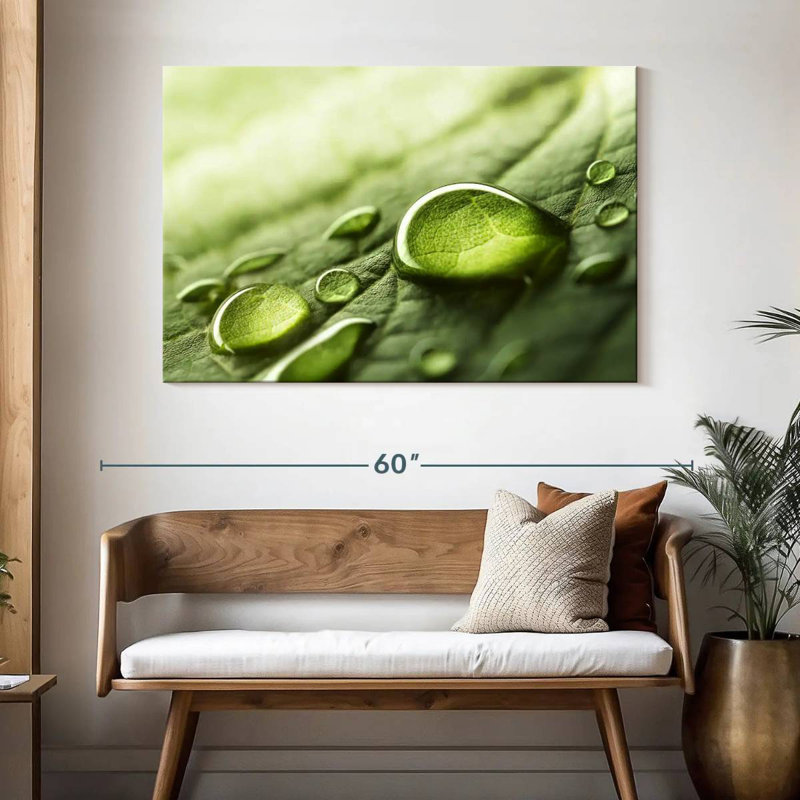 Harnek Dewdrops sur feuille verte, H 32 po x l 48 po