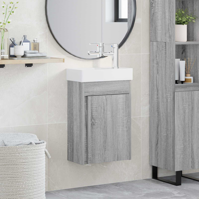 Single Bathroom Vanity with Ceramic Basin, Grey Sonoma