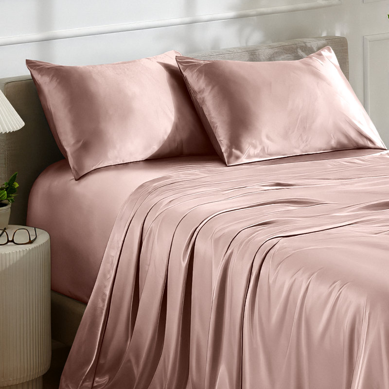 Ensemble de literie en satin, Rougir, Ensemble de draps pour lit simple avec 1 taie d'or