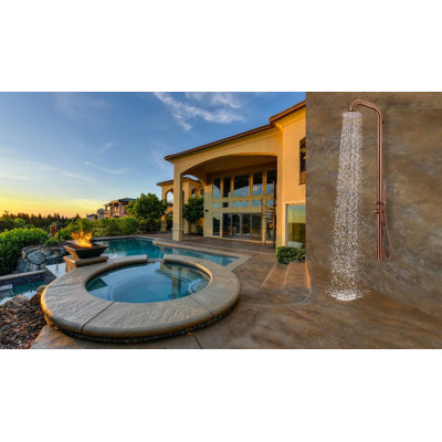 Douche d'extérieur avec jets de corps et pomme de douche murale à fixation au mur pour douche à l'extérieur / bord de piscine / patio HEATGene - Noir mat