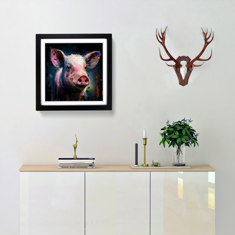 Pig Palette Knife No.1 - Single Picture Frame Print on Wood, Black