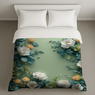 Housses de couette blanches et roses jaunes