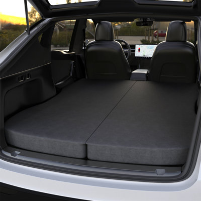  4" Memory Foam Camping Mattress for Tesla Model Y, 76" x 43", Foldable Car Sleeping Pad with Plush Washable Cover, CertiPUR-US Certified, Dark Grey