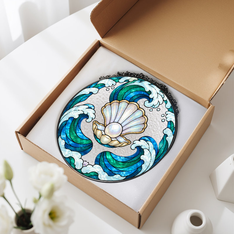 Art mural sur toile bleu et vert en verre coloré, H 12 po