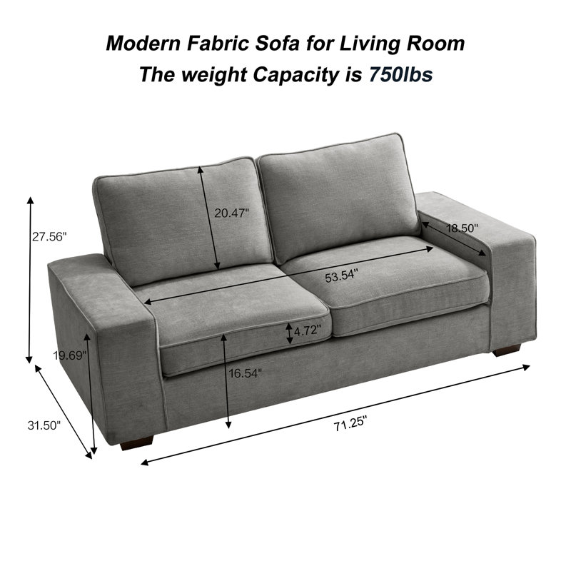 Saidee 71.25" Chenille Square Arm Loveseat Sofa, 2 Seater Small Sofa Couch, Removable Sofa Cover, Easy to Install