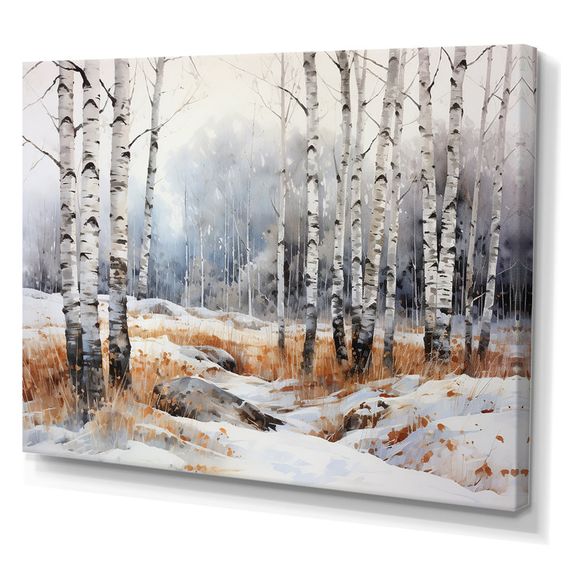 «Silver Minimalisme Tree Birchs Breath I» sur toile, Toile tendue, H 34 po x l 44 po x P 1,5 po
