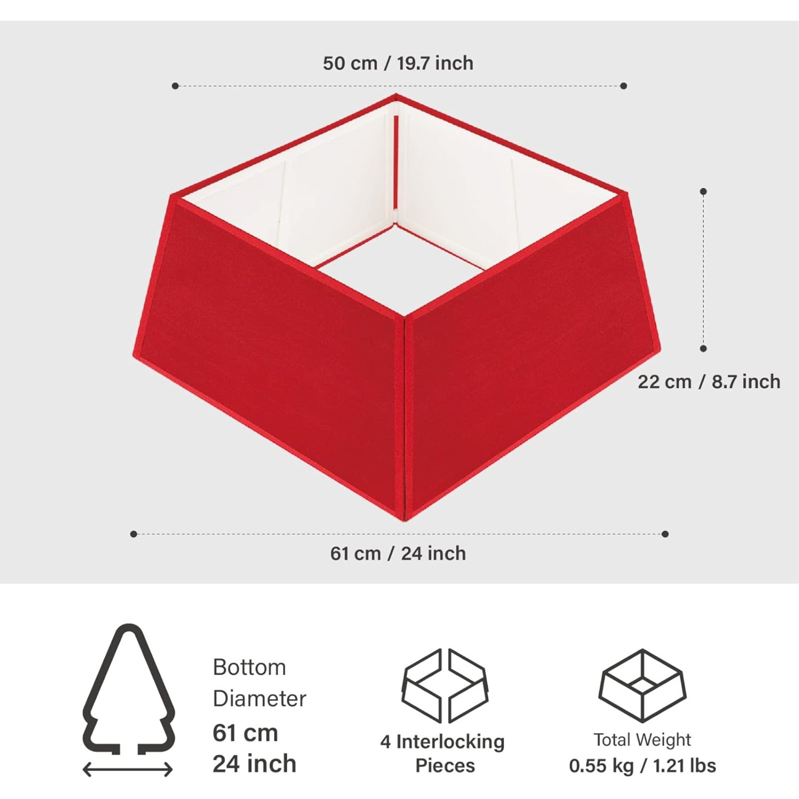 Canvas Tree Skirt, Red, 9" H x 20.5" W x 20.5" D