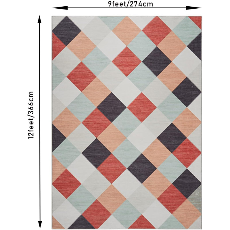 Machine Washable Plaid Rug for Hallway, Kitchen, Bedroom, Living Room, , Navy & White, Abstract Geometric Design