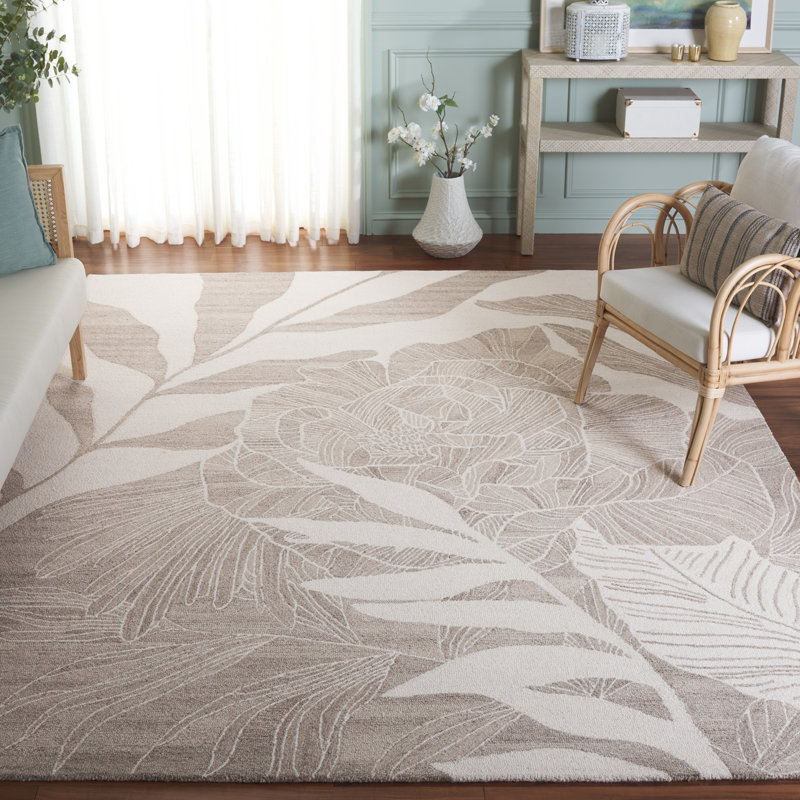 Braddy 741 Hand Tufted Wool/Cotton Floral Rug in Ivory/Beige, Rectangle 8' x 10'